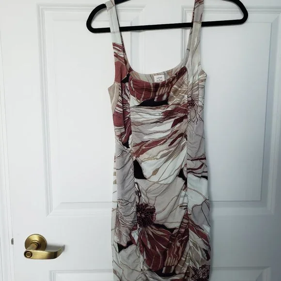 Wilfred Aritzia Ruched Mini Floral Print Square Neck Lydia Dress - Picture 3 of 10